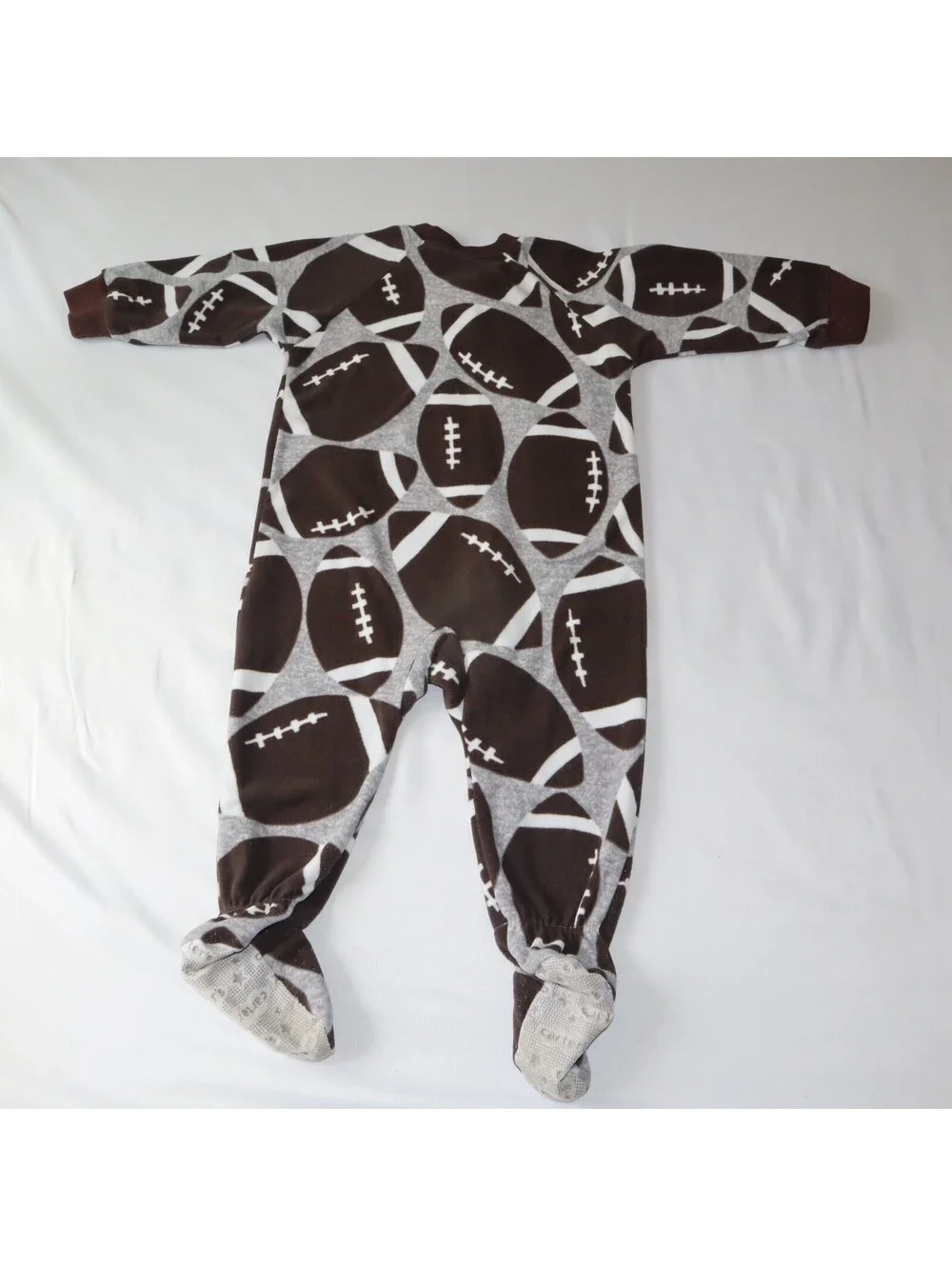Carter's Boys Football Print Footed Pajamas Size 12M Brown Gray